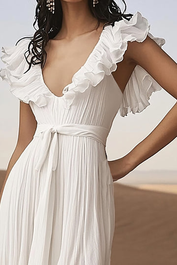 Asymmetrical Cap Sleeve Ivory A Line Graduation Dress